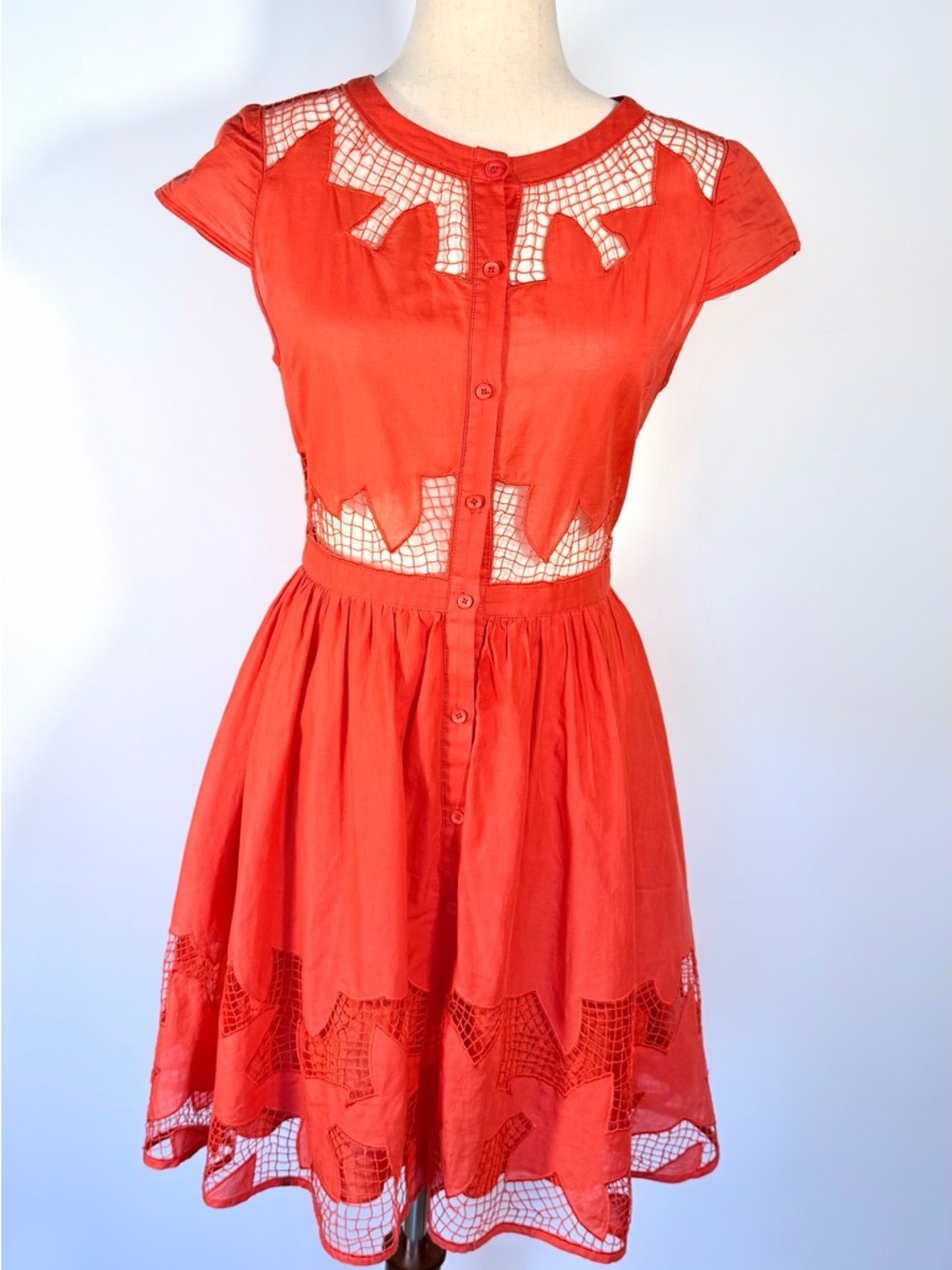 Alice + Olivia Red Silk Lace-Panel Dress